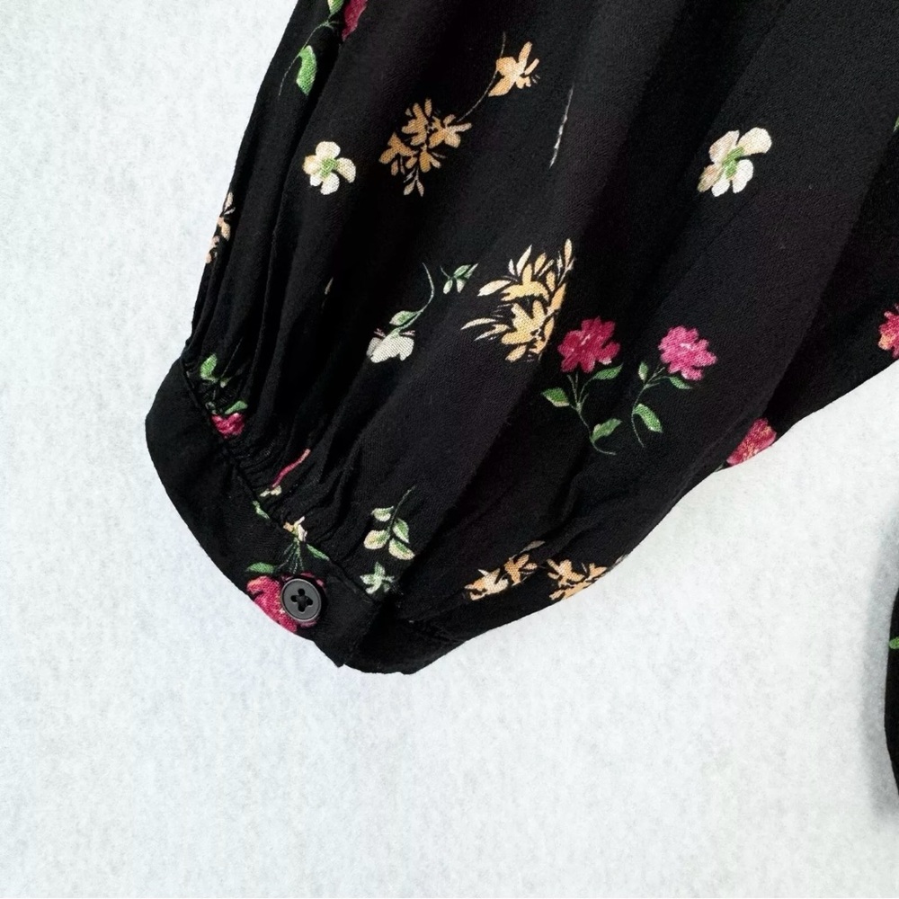 Old Navy Blouse Top Womens XL Black Multicolored Floral Poet Oversized Relax - Picture 10 of 15